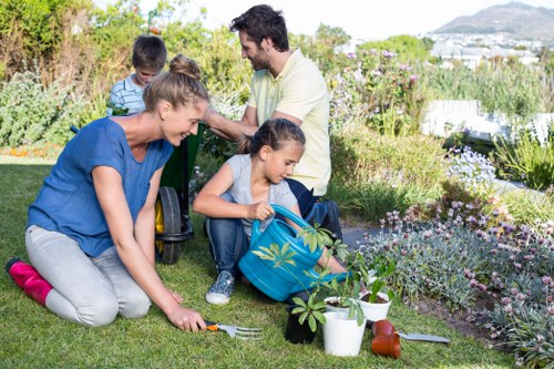 Professional garden clearance team clearing dense vegetation