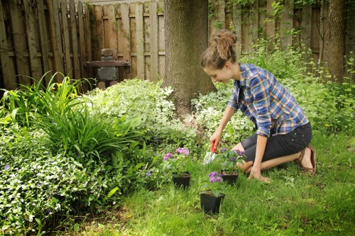 Seasonal garden maintenance in West Heath with leaf clearing